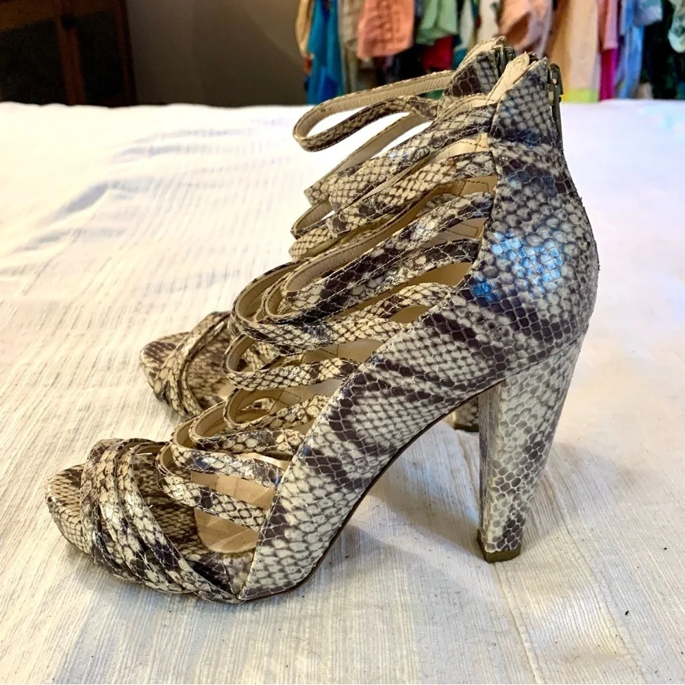 Loeffler Randall snakeskin platform heels